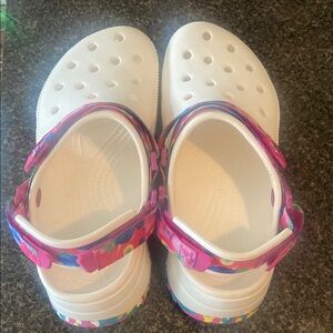 CROCS White and Pink Mules with Perforated Design